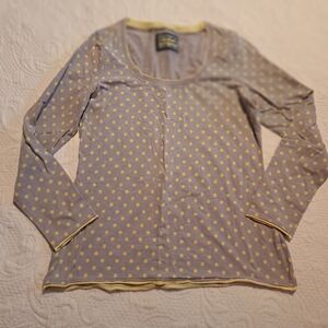 Boden women's size US 14 gray and yellow polka dot long sleeve shirt VGUC